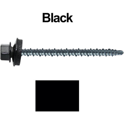 #10 x 3" Mini Driller Sheet Metal Roofing Screw - Hex Washer Head -  Self starting metal to wood siding screws. EPDM washer. Colored head.