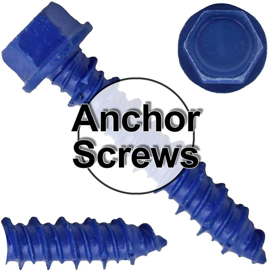 Blue Carbon Steel Hex Head Concrete Anchor Screws. Carbon Steel Hardened - Interior & Exterior Coated Rust and Corrosion Resistant Screws