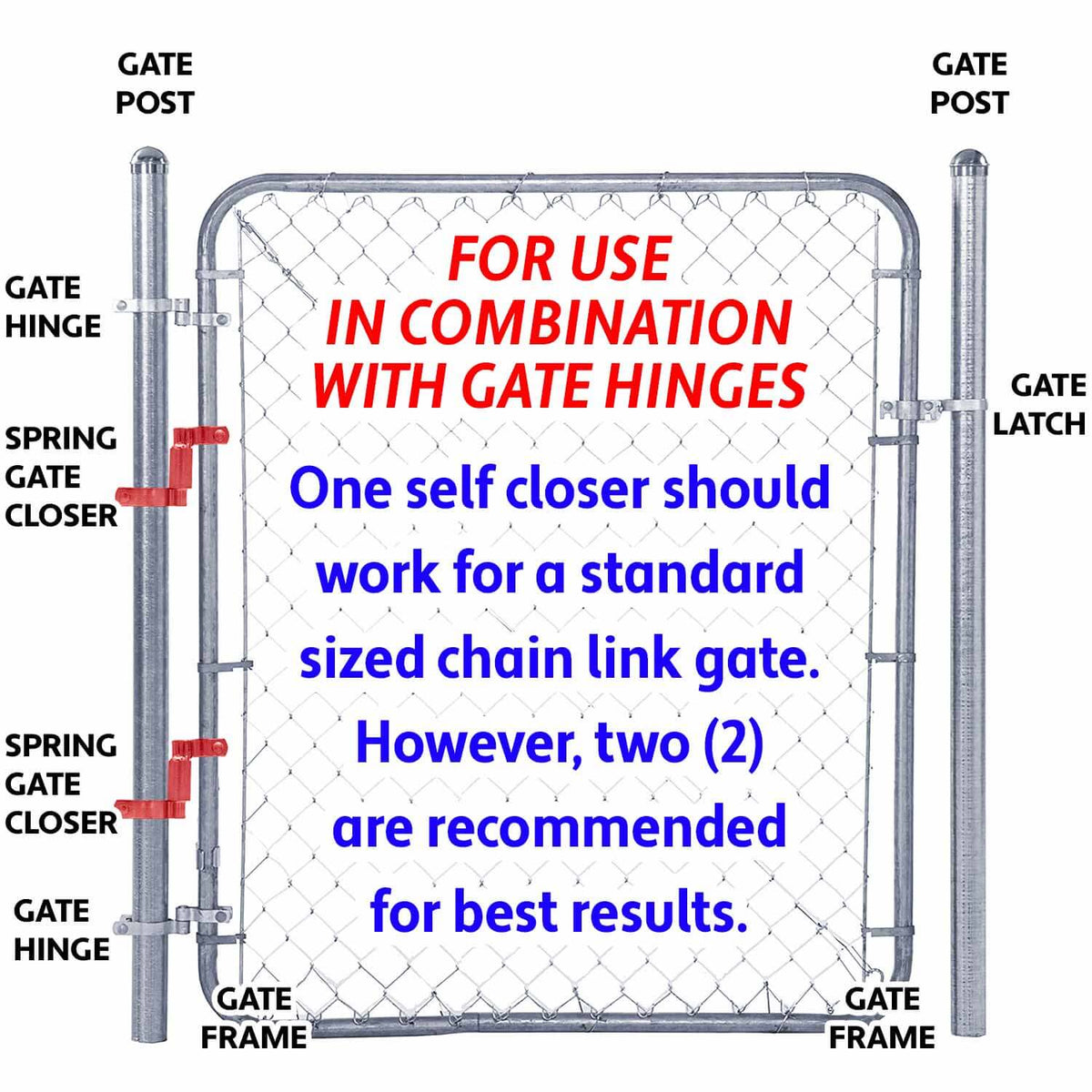 Chain Link Gate Spring Closer - Self Closing Gate Spring Closer - Gate Closer Includes Bolts