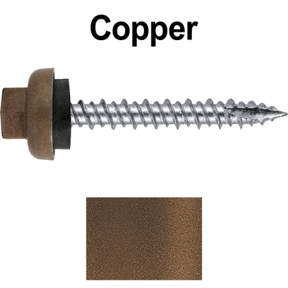 10 X 1-1/2" HI-LO Zinc Aluminum Cap Metal Roofing Screws - Hex Washer Head - Self starting/self tapping - EPDM washer. Colored head.