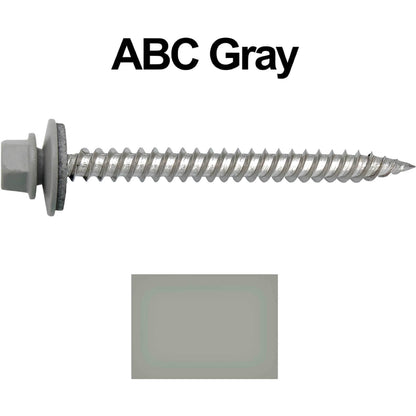 12 x 2-1/2" Stainless Steel Metal Roofing Screw - Hex Washer Head - Self starting/self tapping - EPDM washer. Colored head.