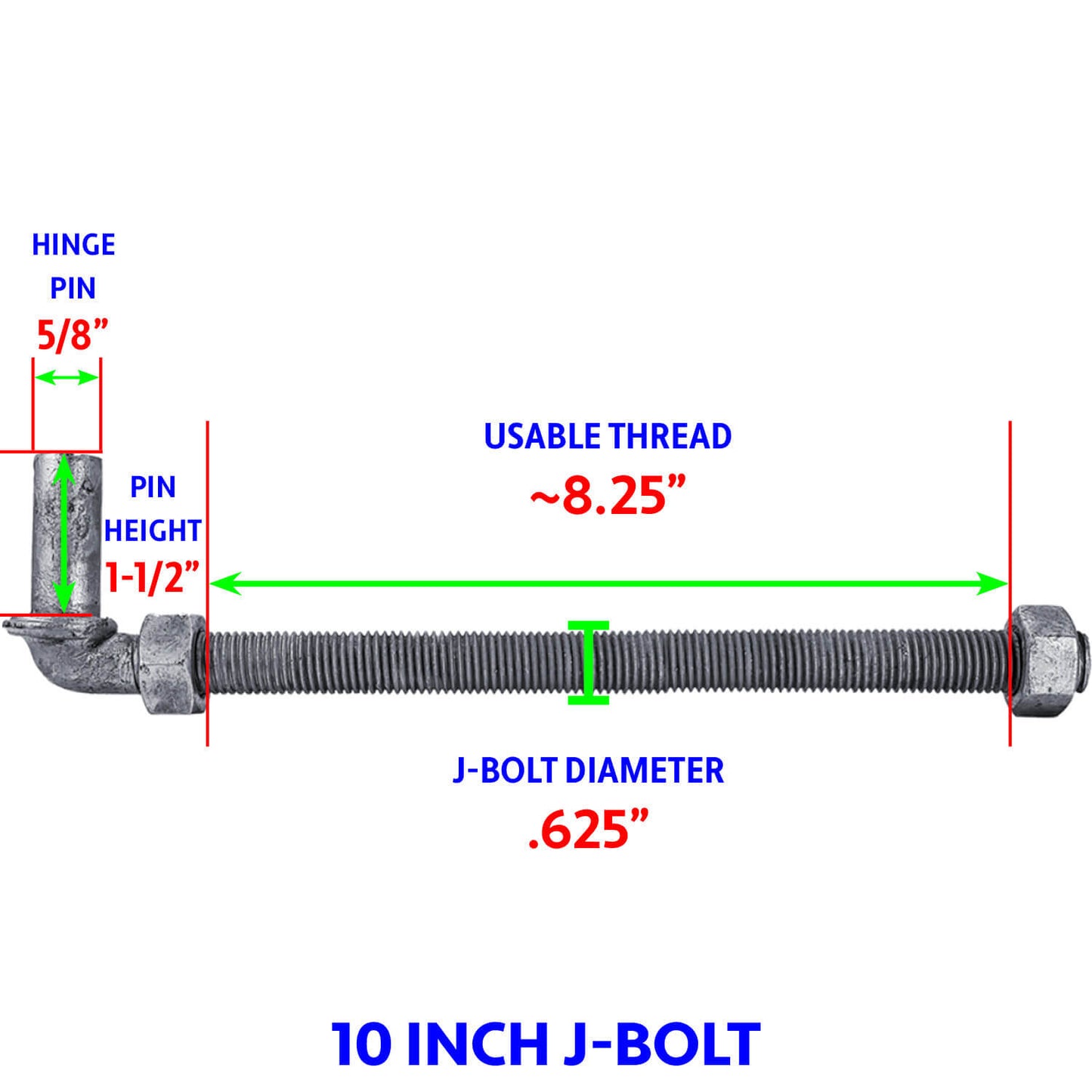 J-Bolt Post Hinge - Hinge Bolts Thru the Post Includes Nuts - J-Bolt Hinge has 5/8" Male Pin - Fence Bolt Though Post Hinge