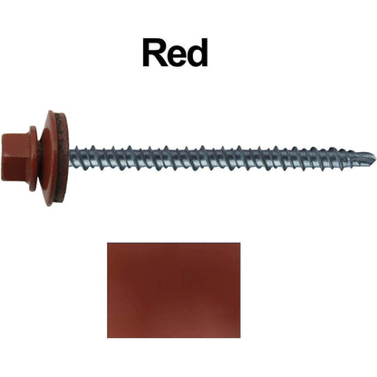 #10 x 3" Mini Driller Sheet Metal Roofing Screw - Hex Washer Head -  Self starting metal to wood siding screws. EPDM washer. Colored head.