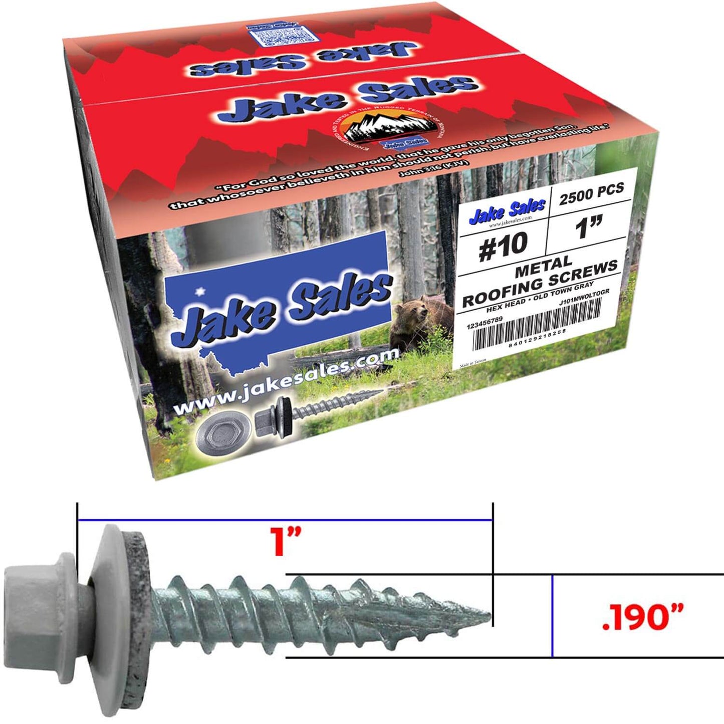 #10 x 1" Metal ROOFING SCREWS - Hex Washer Head - Self starting/self tapping - EPDM washer. Colored head.