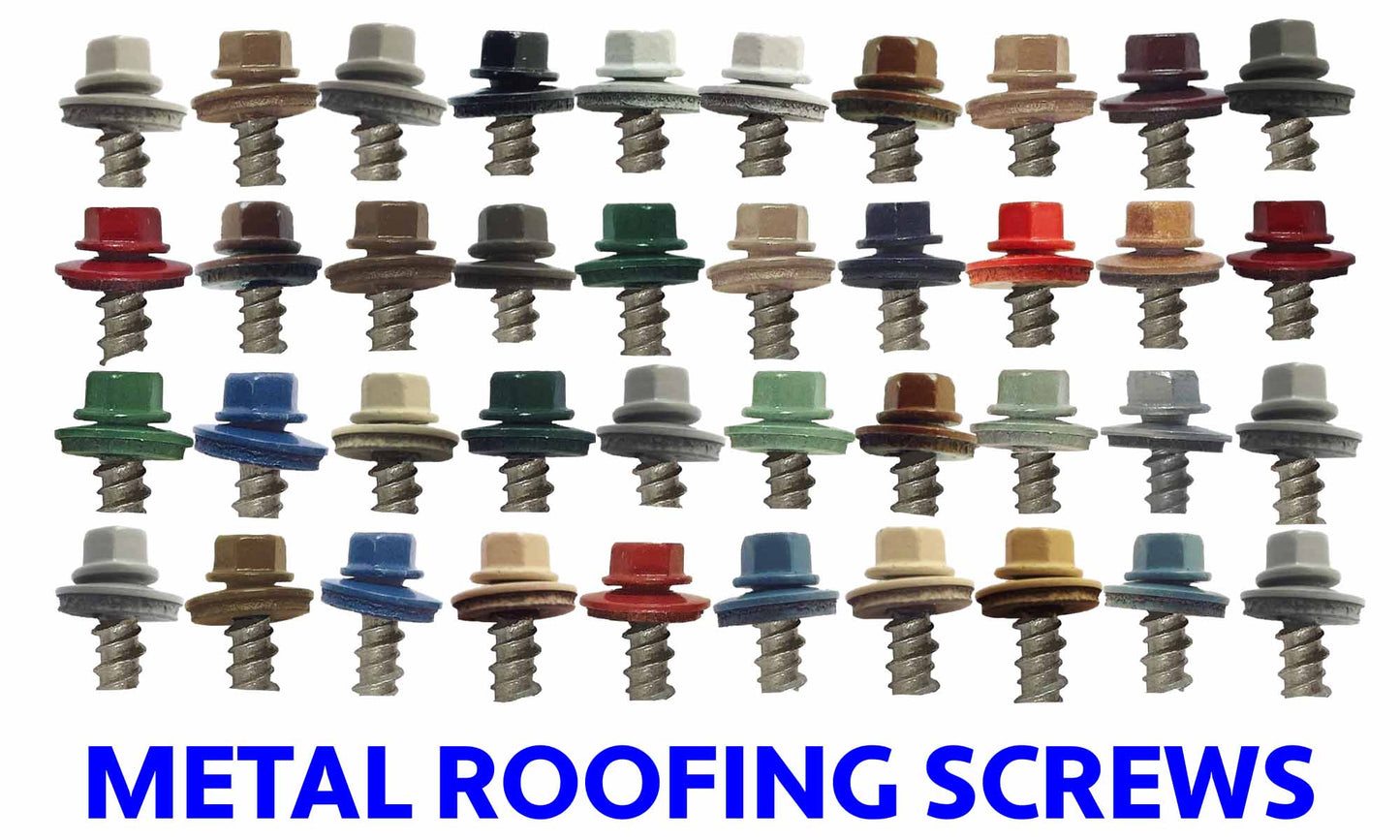 #10 x 1-1/2" Metal ROOFING SCREWS - Hex Washer Head - Self starting/self tapping - EPDM washer. Colored head.
