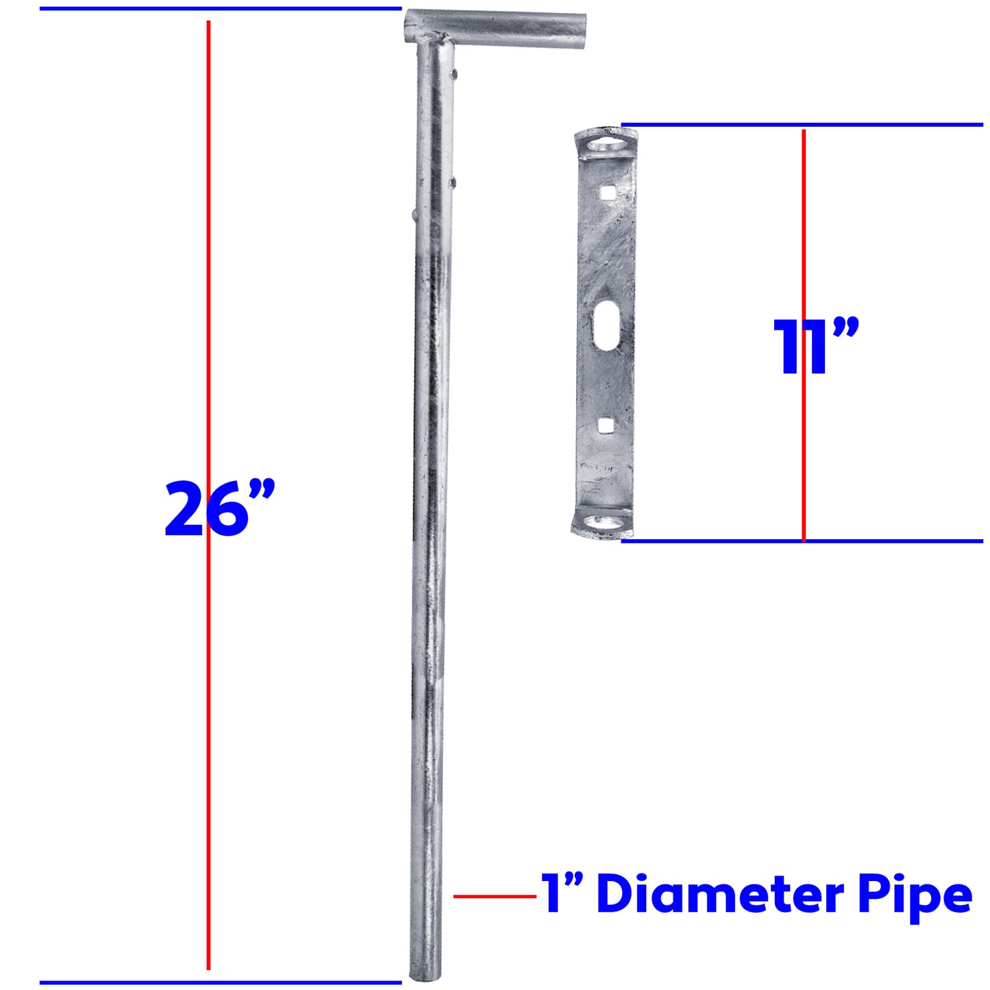 Chain Link 26" Drop Rod - Heavy Duty Gate and Dumpster Drop Rod Bar With Guide (Galvanized Steel)