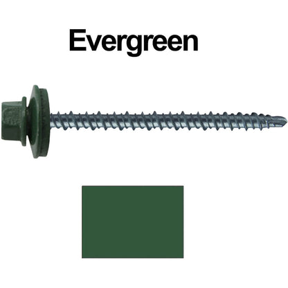 #10 x 3" Mini Driller Sheet Metal Roofing Screw - Hex Washer Head -  Self starting metal to wood siding screws. EPDM washer. Colored head.