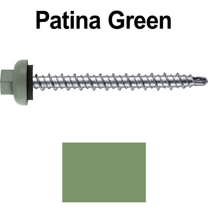 10 X 2” Zinc Aluminum Cap MINI-DRILLER Roofing Screws HI-LO THREAD Zinc Plated Carbon Steel Shank - EPDM Washer - Colored head