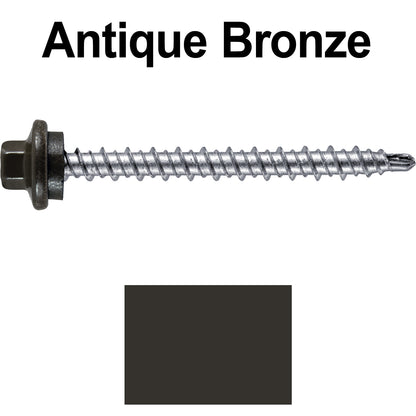 #10 x 2" Stainless Steel Mini Driller Sheet Metal Roofing Screw - Hex Washer Cap - Self starting metal to wood siding screws - EPDM washer. Colored head.