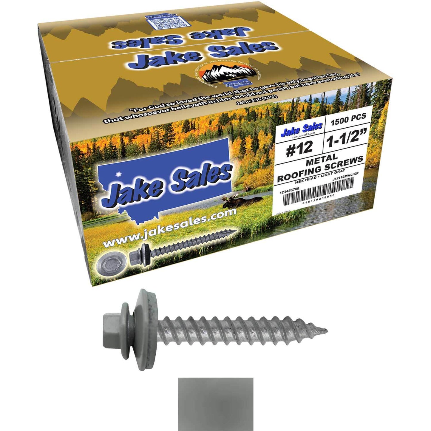 #12 x 1-1/2"  RE-GRIP METAL ROOFING SCREWS - Hex Washer Head - Self starting/self tapping - EPDM washer. Colored head.