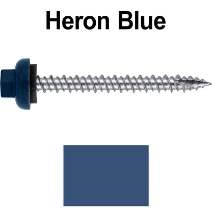 10 X 2“ HI-LO Zinc Aluminum Cap Metal Roofing Screws - Hex Washer Head - Self starting/self tapping - EPDM washer. Colored head.