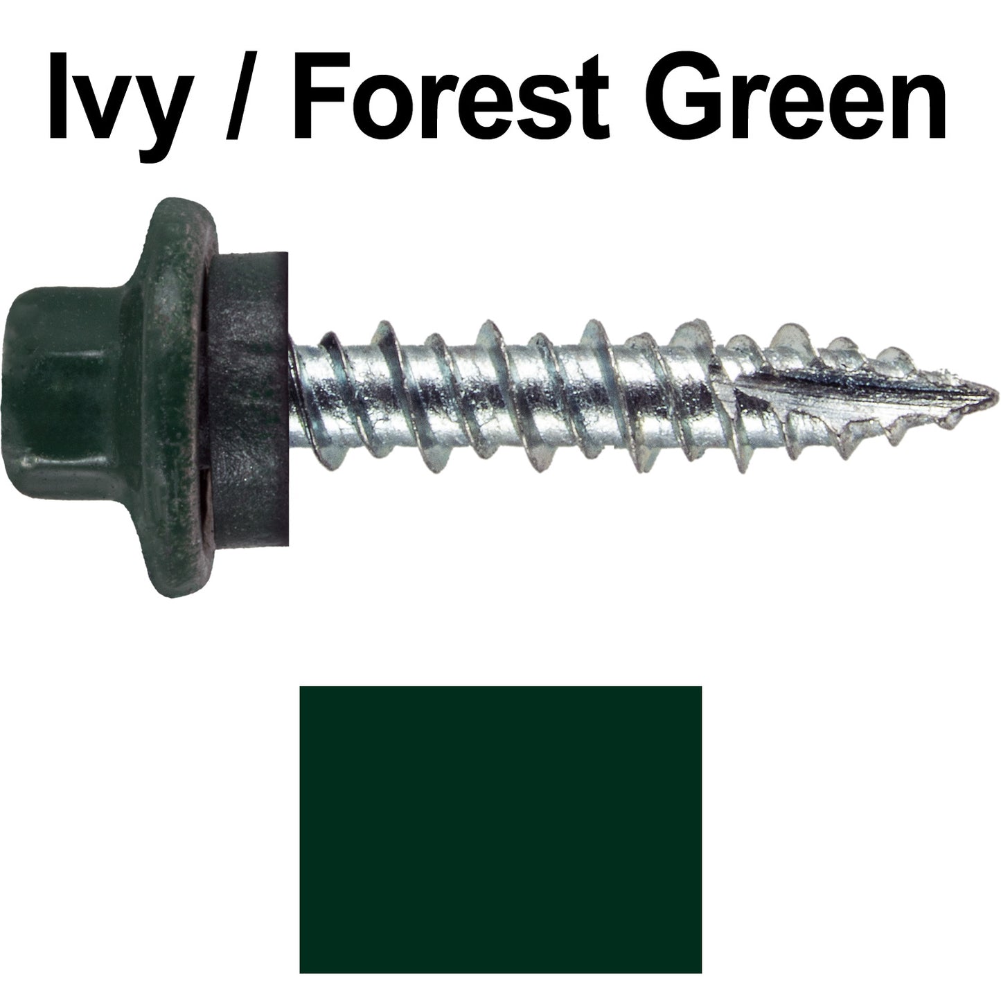 10 x 1" - STAINLESS HEX / ZINC Sheet Metal Roof Screw. Self starting metal to wood siding screws. EPDM washer. Colored head.