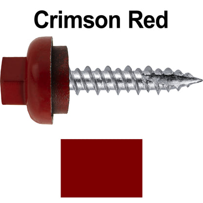 #10 X 1" HI-LO Zinc Aluminum Cap Metal Roofing Screws - Hex Washer Head - Self starting/self tapping - EPDM washer. Colored head.