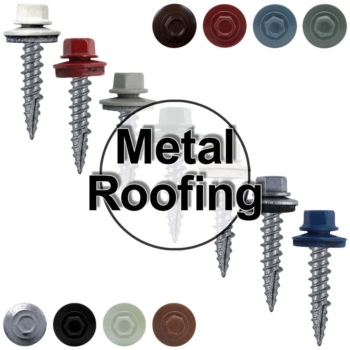 #10 x 1" Metal ROOFING SCREWS - Hex Washer Head - Self starting/self tapping - EPDM washer. Colored head.