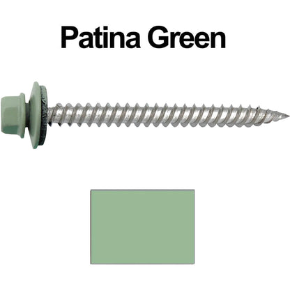12 x 2-1/2" Stainless Steel Metal Roofing Screw - Hex Washer Head - Self starting/self tapping - EPDM washer. Colored head.