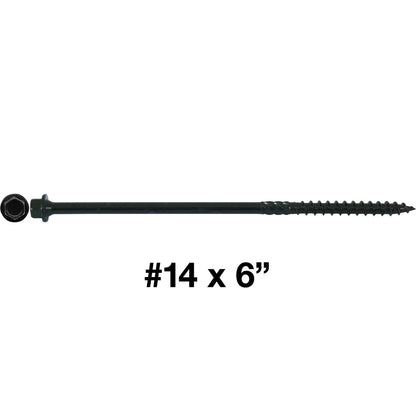 #14 Heavy-Duty Black Timber, Log & Structural Wood Screws - Exterior Coated - Use for Fastening Ledger Boards, Large Timbers, Logs and more.