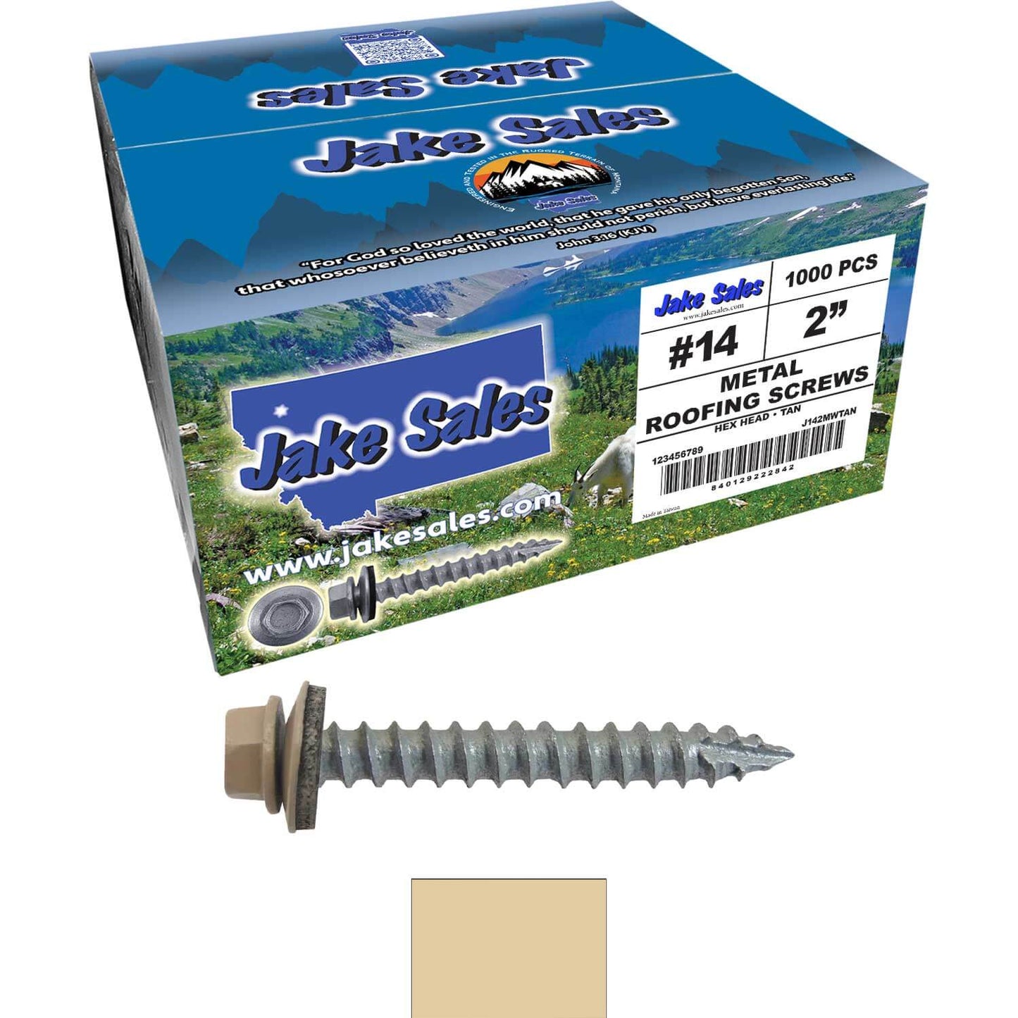 #14 x 2" Metal ROOFING SCREWS - Hex Washer Head - Self starting/self tapping - EPDM washer. Colored head.