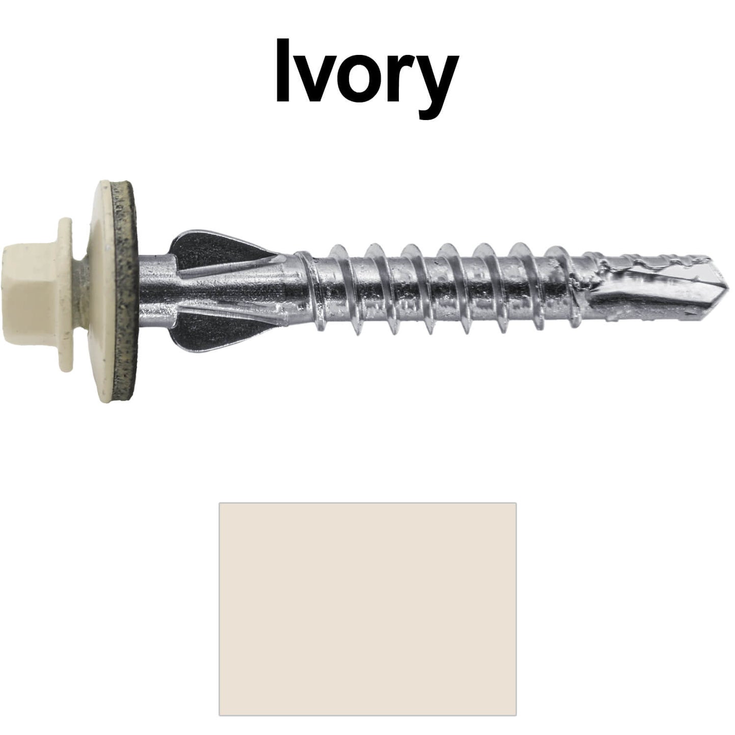 12 X 1-1/2" PFP STAINLESS STEEL Fastener - 1/4" Washer Hex Head - #3 Drill Point Tip -  For Polycarbonite, Fiberglass and PVC sheeting. Colored head.