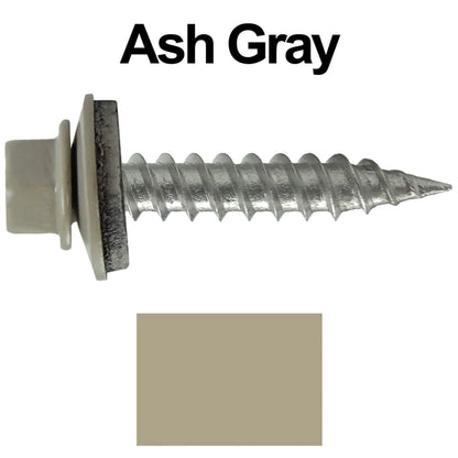 #9 x 1" Stainless Steel Metal Roofing Screws - Hex Washer Head - Self-Piercing (SP) tip metal to wood siding screws. EPDM washer. Colored head.