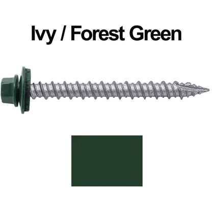 #10 x 2" Metal ROOFING SCREWS - Hex Washer Head - Self starting/self tapping - EPDM washer. Colored head.