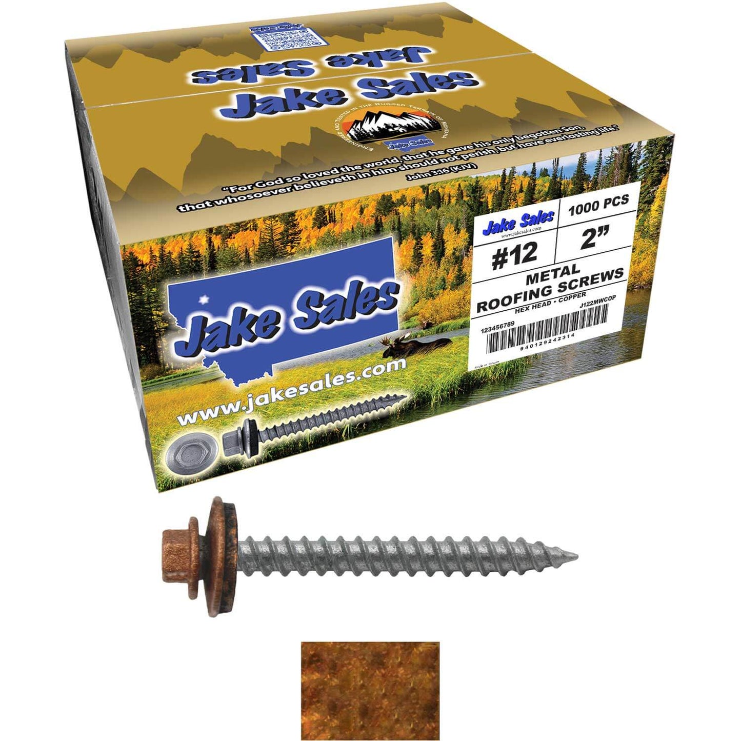 #12 x 2" RE-GRIP METAL ROOFING SCREWS - Hex Washer Head - Self starting/self tapping - EPDM washer. Colored head.