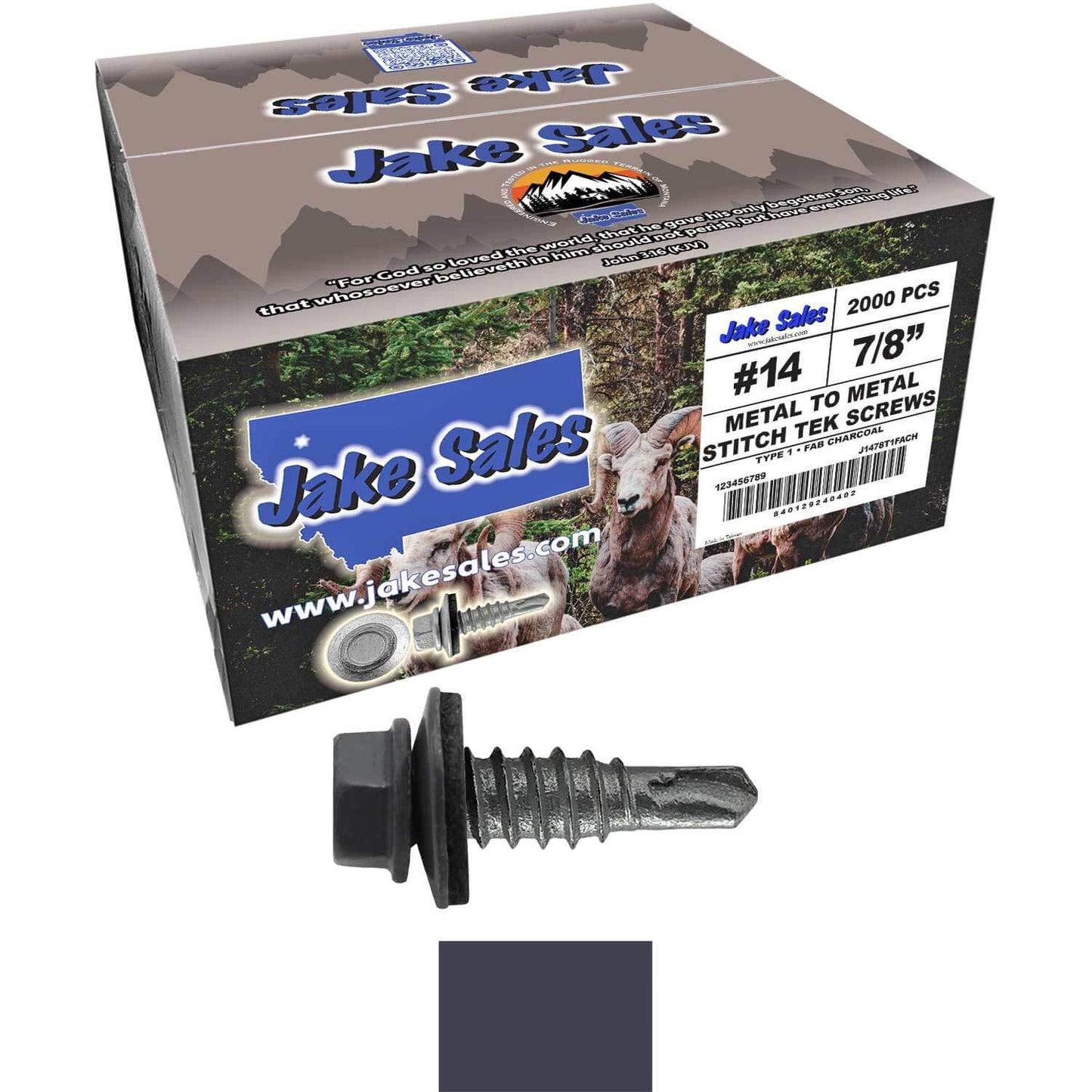 #14 x 7/8" Stitch Tek Metal to Metal Type #1 Roofing Screws - Hex Washer Head - Drill Point - 9/16" EPDM washer.