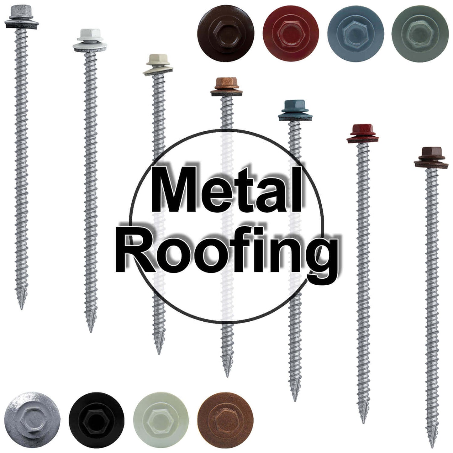 #10 x 4" Metal ROOFING SCREWS - Hex Washer Head - Self starting/self tapping - EPDM washer. Colored head.