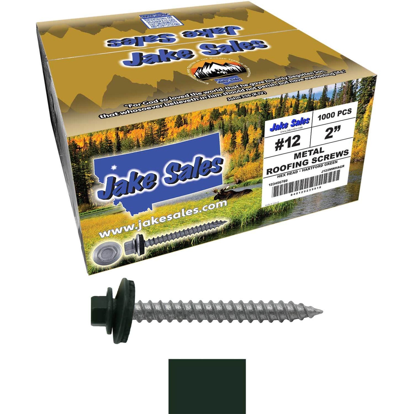 #12 x 2" RE-GRIP METAL ROOFING SCREWS - Hex Washer Head - Self starting/self tapping - EPDM washer. Colored head.