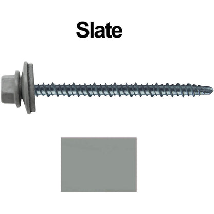 #10 x 3" Mini Driller Sheet Metal Roofing Screw - Hex Washer Head -  Self starting metal to wood siding screws. EPDM washer. Colored head.