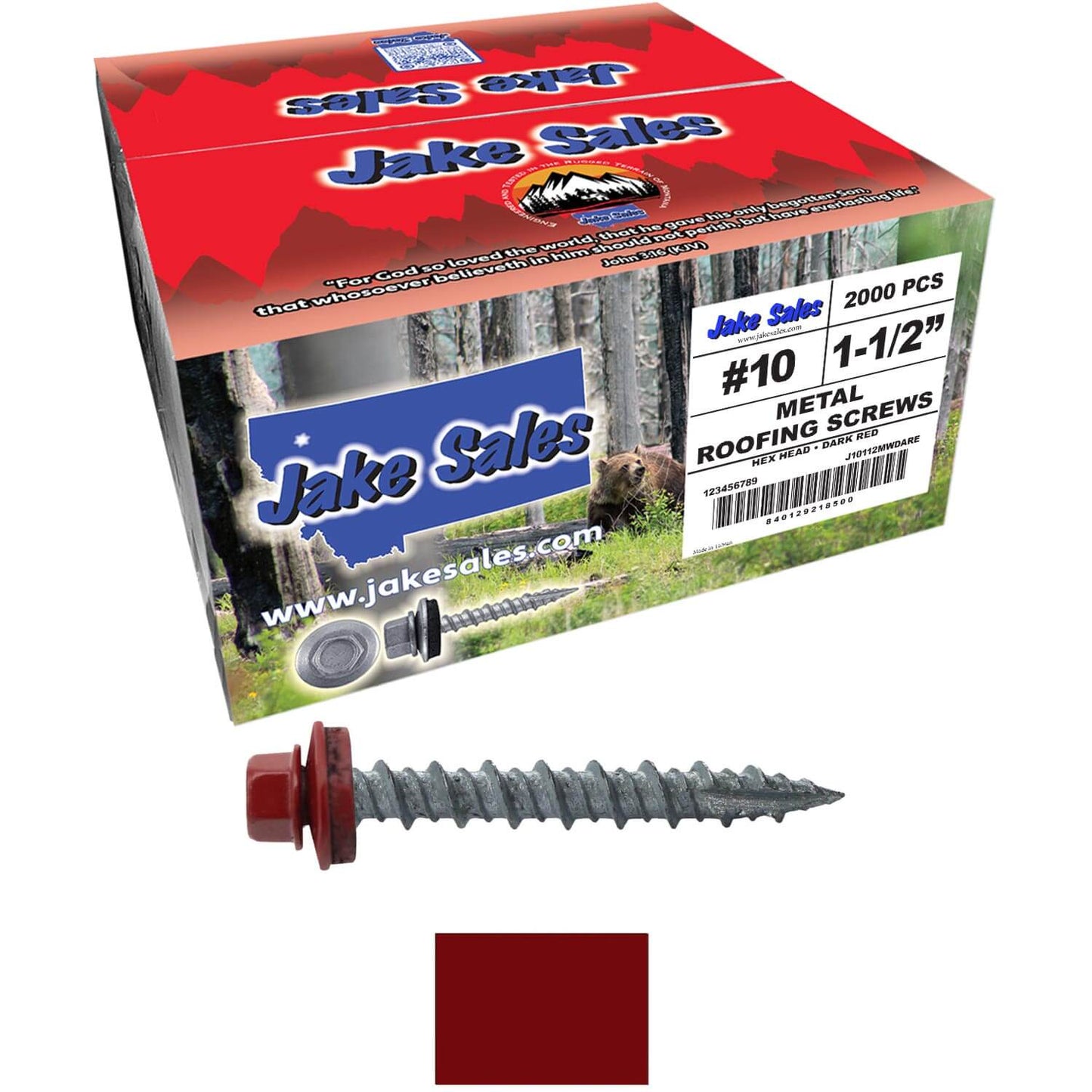 #10 x 1-1/2" Metal ROOFING SCREWS - Hex Washer Head - Self starting/self tapping - EPDM washer. Colored head.