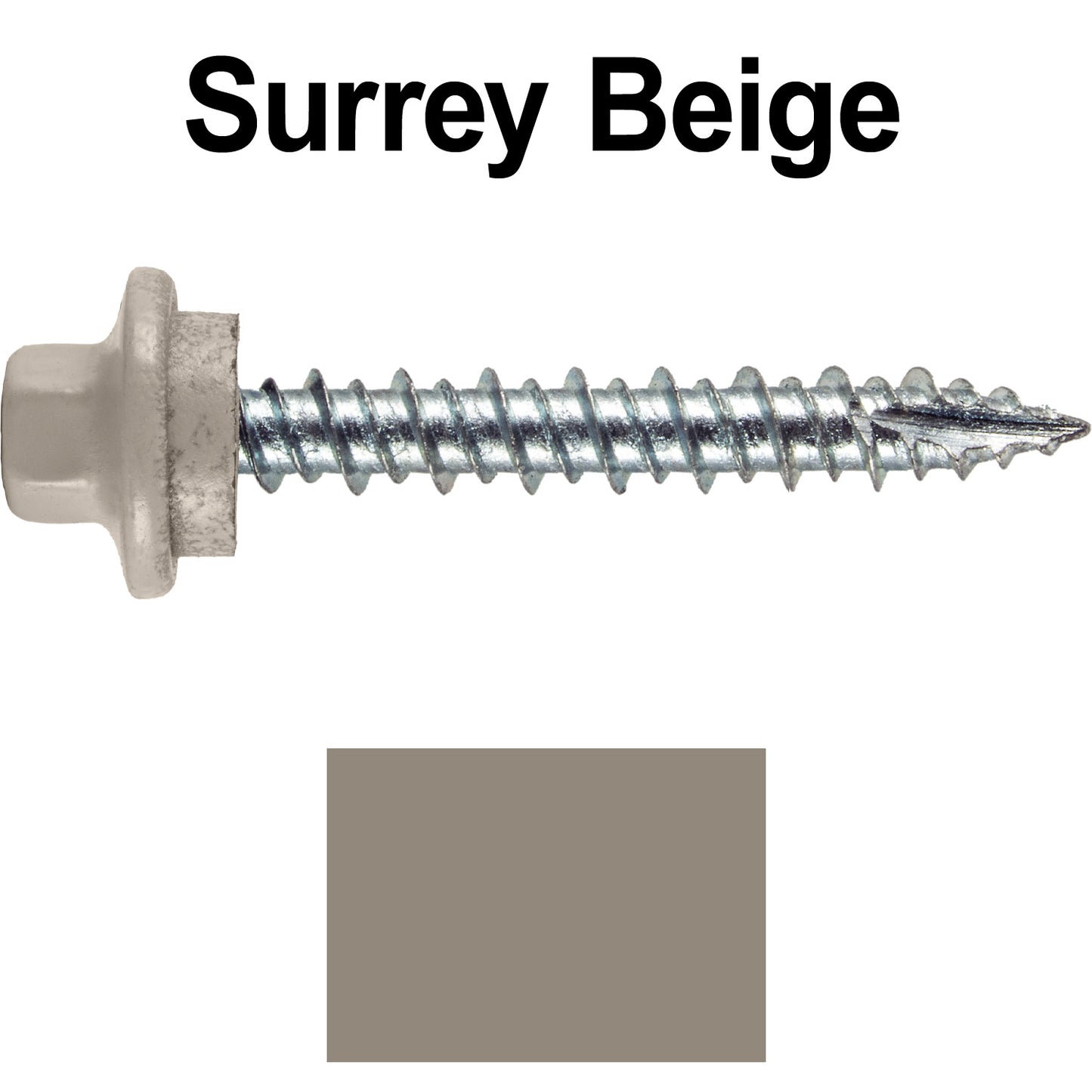10 x 1-1/2" - STAINLESS HEX / ZINC Sheet Metal Roof Screw. Self starting metal to wood siding screws. EPDM washer. Colored head.