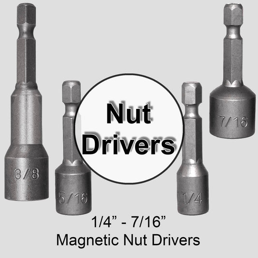 Magnetic Hex Head Driver Bits w/Quick Change Shank - Used for Installing Screws, Nuts, Bolts, etc. - Commonly Used for Metal Roofing Screws