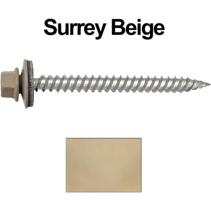 12 x 2-1/2" Stainless Steel Metal Roofing Screw - Hex Washer Head - Self starting/self tapping - EPDM washer. Colored head.