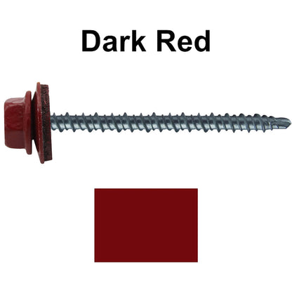 #10 x 3" Mini Driller Sheet Metal Roofing Screw - Hex Washer Head -  Self starting metal to wood siding screws. EPDM washer. Colored head.