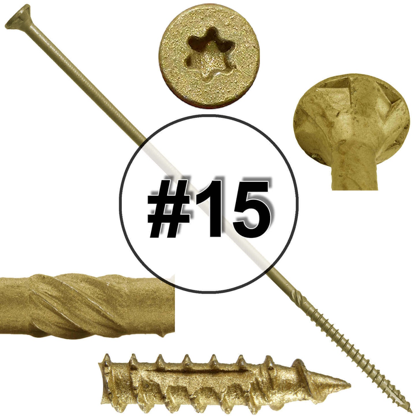 #15 x 10" Exterior Coated Wood Screws - Extra Long Bronze Wood Screw with Torx/Star Drive Head - Multipurpose Torx/Star Drive Wood Screws