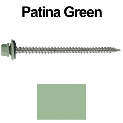 #9 x 3" Stainless Steel Metal Roofing Screws - Hex Washer Head - Self starting/self tapping - EPDM washer. Colored head.