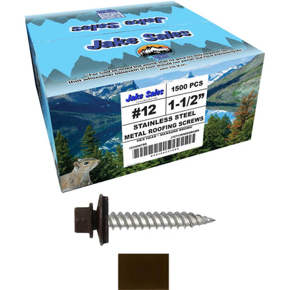12 x 1-1/2" Stainless Steel Metal Roofing Screw - Hex Washer Head - Self starting/self tapping - EPDM washer. Colored head.
