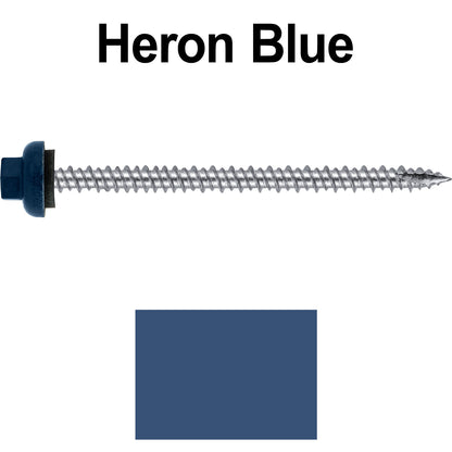 10 X 3“ HI-LO Zinc Aluminum Cap Metal Roofing Screws - Hex Washer Head - Self starting/self tapping - EPDM washer. Colored head.