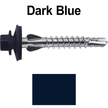12 X 1-1/2" PFP STAINLESS STEEL Fastener - 1/4" Washer Hex Head - #3 Drill Point Tip -  For Polycarbonite, Fiberglass and PVC sheeting. Colored head.