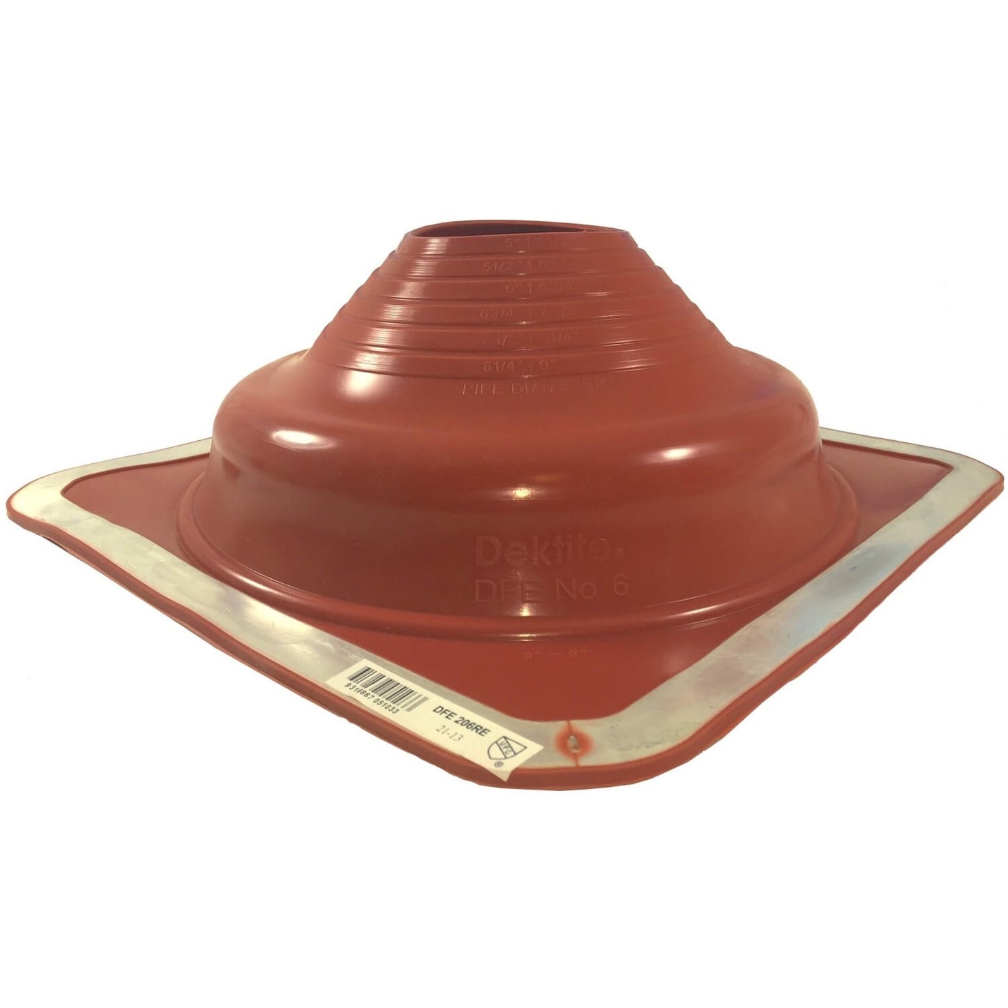 DEKTITE RED Square Base High Temp Silicone - Flexible Pipe Flashing Boot - Dektite pipe flashing