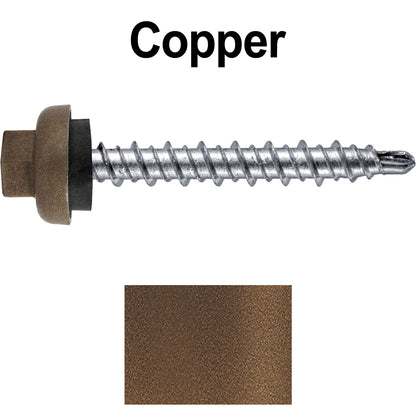 10 X 1-1/2” Zinc Aluminum Cap MINI-DRILLER Roofing Screws HI-LO THREAD Zinc Plated Carbon Steel Shank - EPDM Washer - Colored head