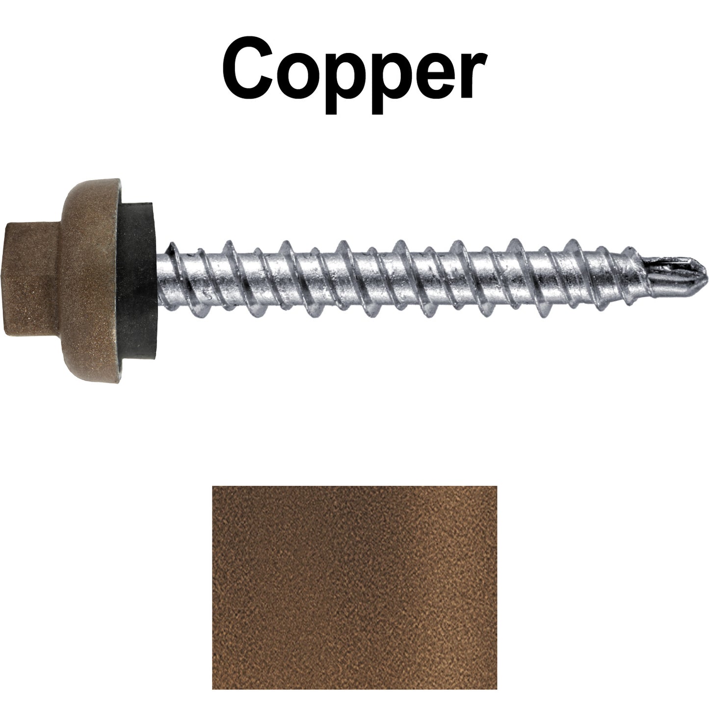 10 X 1-1/2” Zinc Aluminum Cap MINI-DRILLER Roofing Screws HI-LO THREAD Zinc Plated Carbon Steel Shank - EPDM Washer - Colored head