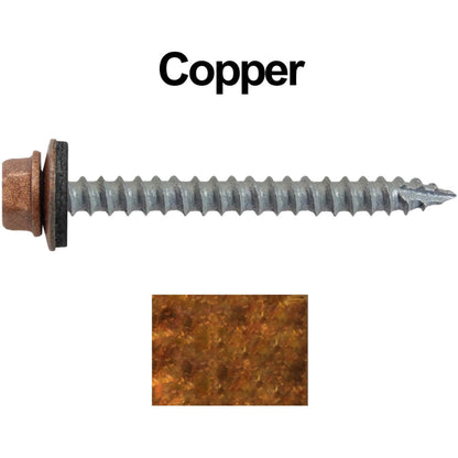 #14  x 2-1/2" Metal ROOFING SCREWS - Hex Washer Head - Self starting/self tapping - EPDM washer. Colored head.