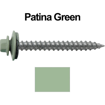 #12 x 2" RE-GRIP METAL ROOFING SCREWS - Hex Washer Head - Self starting/self tapping - EPDM washer. Colored head.