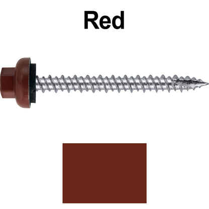 10 X 2“ HI-LO Zinc Aluminum Cap Metal Roofing Screws - Hex Washer Head - Self starting/self tapping - EPDM washer. Colored head.