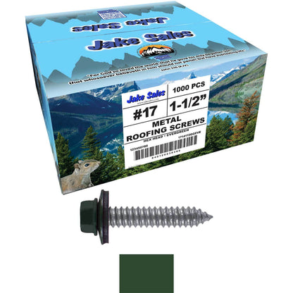 17 x 1-1/2 Metal Roofing Screws - Metal Panel to Metal Purlins and Recovery Screws - Hex Washer Head - EPDM washer.