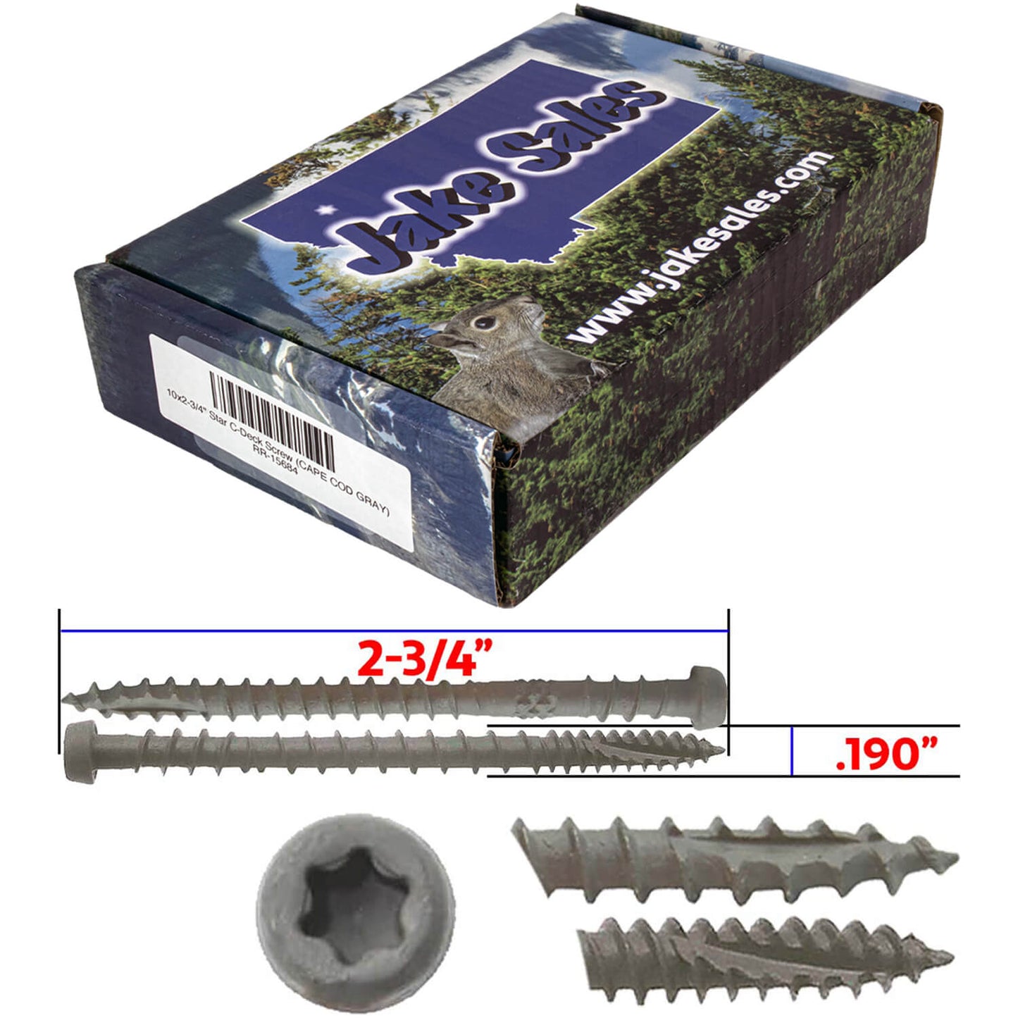 #10 x 2-3/4" Colored Composite Decking Wood Screws with Torx/Star Drive Head (T20 Bit), Exterior Coated, Compatible with Pressure Treated and ACQ Lumber