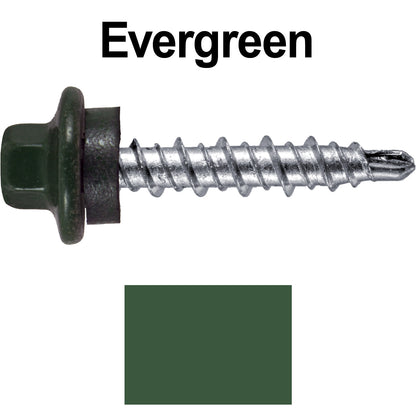 #10 x 1" Stainless Steel Mini Driller Sheet Metal Roofing Screw - Hex Washer Cap - Self starting metal to wood siding screws - EPDM washer. Colored Head.