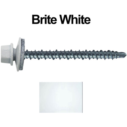 #10 x 2-1/2" Mini Driller Sheet Metal Roofing Screw - Hex Washer Head -  Self starting metal to wood siding screws. EPDM washer. Colored head.