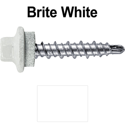 #10 x 1" Stainless Steel Mini Driller Sheet Metal Roofing Screw - Hex Washer Cap - Self starting metal to wood siding screws - EPDM washer. Colored Head.